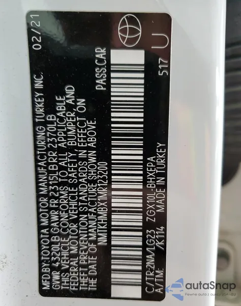 2021 Toyota C-Hr Xle z USA, uszkodzony, nr VIN NMTKHMBX1MR123200